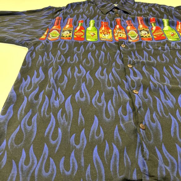 Big Dogs Shirt Adult Large Button Up Hot Sauce Flames Hawaiian Short Sleeve Mens - Picture 8 of 12